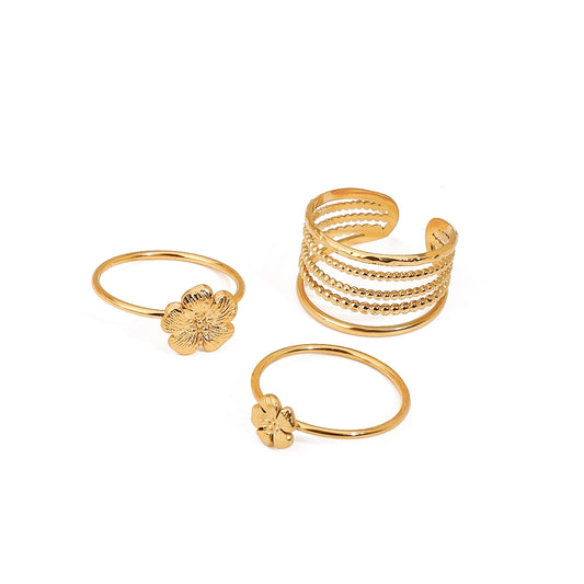 Golden Flowers Ring Set