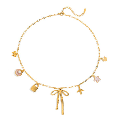 Golden Bow Charm Necklace