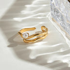 Golden Wave Pearl Ring