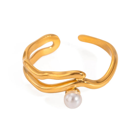 Golden Wave Pearl Ring